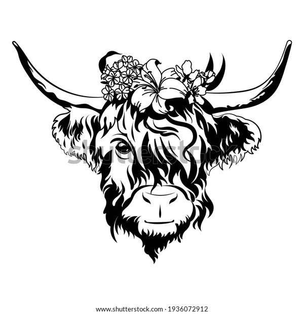 Portrait Bull Flowers Illustration Head Floral Stock Vector (royalty 