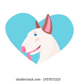 portrait of a bull terrier on heart. a fighting dog. the dog smiles. stock vector illustration.