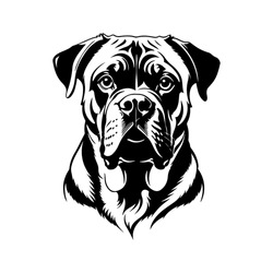 Portrait Of A Bullmastiff Dog Vector Isolated On White Background, Dog Silhouettes.