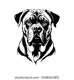 Portrait of a Bullmastiff Dog Vector isolated on white background, Dog Silhouettes.