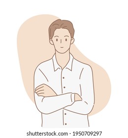 Portrait of business man standing with arms folded. Hand draw style. Vector illustration.