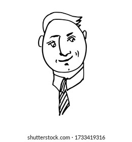 Portrait of a business man in a tie. A black-and-white hand-drawn sketch. Logo. Avatar. Vector illustration of a monk