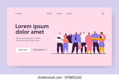 Portrait of business team flat vector illustration. Cartoon happy professional workers in suits standing together. Employment, career and startup concept