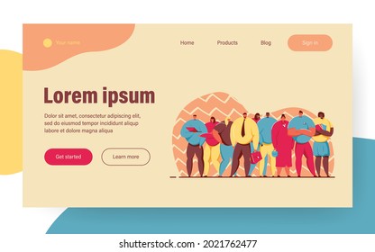 Portrait of business team flat vector illustration. Cartoon happy professional workers in suits standing together. Employment, career and startup concept