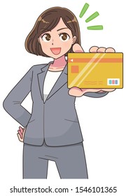 Portrait of a business woman. She has a credit card