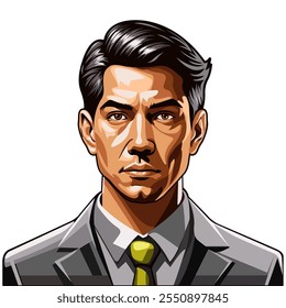 Portrait of a businessman in a business suit. Vector illustration. Profile template for the design of business cards, corporate identity of the company and brochures. 