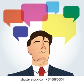 Portrait of businessman with colorful chat box background
