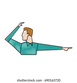 portrait of businessman gesturing shows something