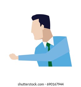 portrait of businessman gesturing shows something