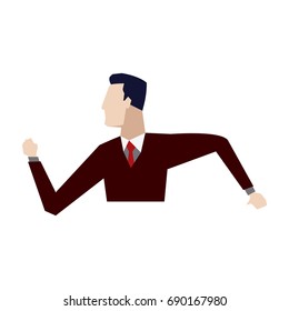 portrait of businessman gesturing shows something