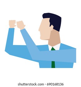 portrait of businessman gesturing shows something