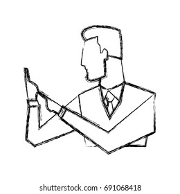 portrait of businessman gesturing shows something