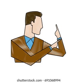 portrait of businessman gesturing shows something