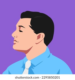 retrato de un hombre de negocios. vista lateral. adecuado para avatar, perfil de medios sociales, impresión, afiche. ilustración vectorial plana.