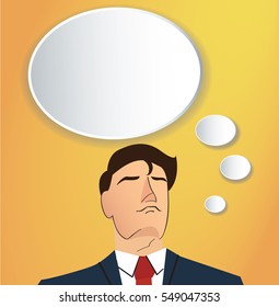Portrait of businessman thinking with cloud chat box background