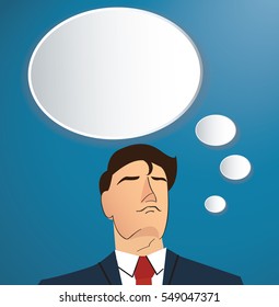 Portrait of businessman thinking with cloud chat box background