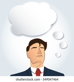 Portrait of businessman thinking with cloud chat box background