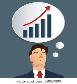 Portrait of businessman thinking with high graph icon. business concept.