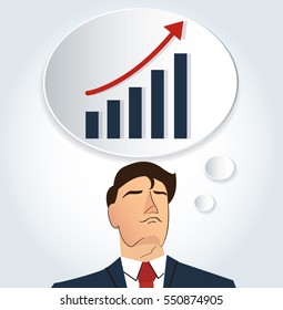 Portrait of businessman thinking with high graph icon. business concept.