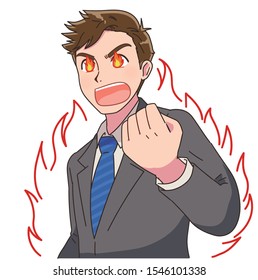 Portrait of businessman upper body. He is burning a flame of passion
