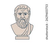 Portrait bust, head of Plato. Minimal illustration of an ancient Greek philosopher. Vector flat illustration
