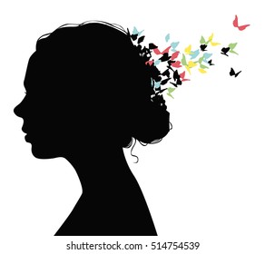 Portrait with butterflies - vector illustration