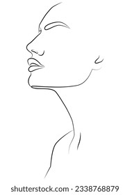 Portrait by line. Drawing of a woman. Artistic drawing of the female face line. Minimalistic feminine illustration for wall decor, print, poster, social networks. Abstract Women's Art.