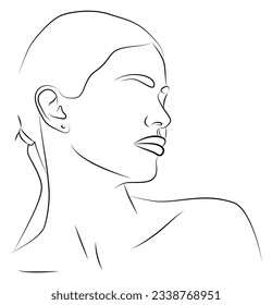 Portrait by line. Drawing of a woman. Artistic drawing of the female face line. Minimalistic feminine illustration for wall decor, print, poster, social networks. Abstract Women's Art.