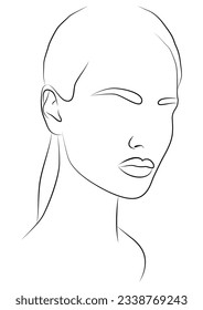 Portrait by line. Drawing of a woman. Artistic drawing of the female face line. Minimalistic feminine illustration for wall decor, print, poster, social networks. Abstract Women's Art.