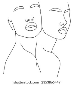 Portrait by line. Drawing of a woman. Artistic drawing of the female face line. Minimalistic feminine illustration for wall decor, print, poster, social networks. Abstract Women's Art.