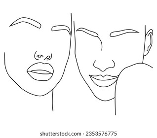 Portrait by line. The face of a young girl with her eyes closed, drawn in one line. Abstract portrait.