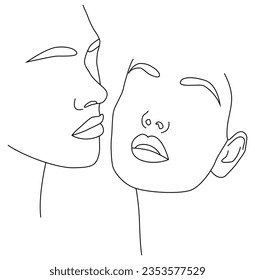 Portrait by line. The face of a young girl with her eyes closed, drawn in one line. Abstract portrait.
