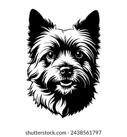 Retrato de un vector de perro de Cairn Terrier aislado sobre fondo blanco, siluetas de perro.