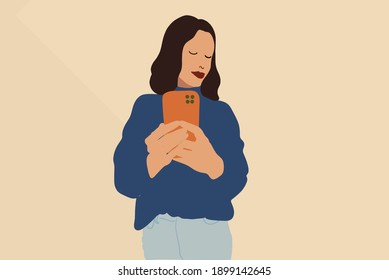 A portrait of calm woman taking a selfie