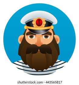 Portrait of captain. Cartoon image. Vector illustration.
