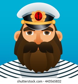 Portrait of captain. Cartoon image. Vector illustration.