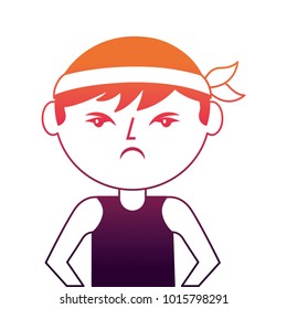 portrait cartoon angry man chinese with head band