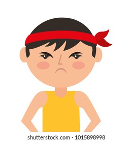 portrait cartoon angry man chinese with head band