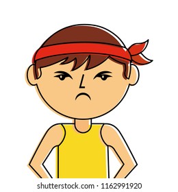 portrait cartoon angry man chinese with head band