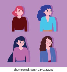 portrait cartoon character women young female icons vector illustration