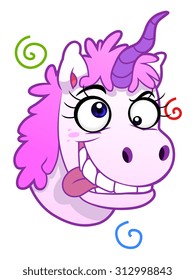 Portrait of cartoon crazy unicorn.
