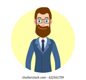 Portrait of Cartoon Hipster Businessman. Vector illustration in a flat style.