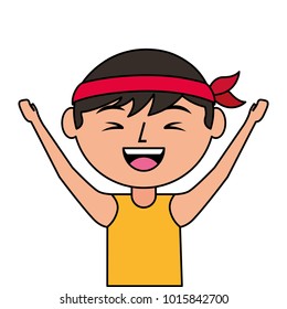portrait cartoon laughing man chinese with head band