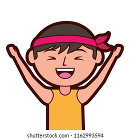 portrait cartoon laughing man chinese arms up