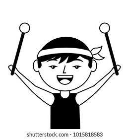 portrait cartoon man chinese with drumsticks