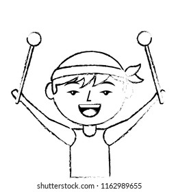 portrait cartoon man chinese with drumsticks