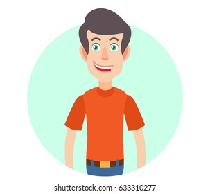 Portrait of Cartoon Man in red t-shirt. Vector illustration in a flat style.