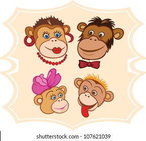 Portrait of cartoon monkey family