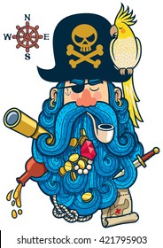 Portrait of cartoon pirate with big beard. 