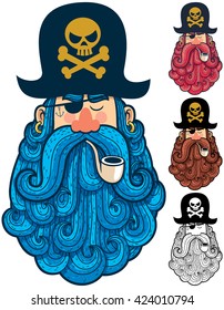 Portrait of cartoon pirate with big beard in 4 versions.